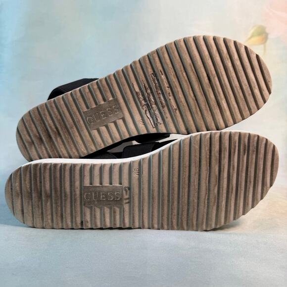 Guess Ankle Logo Black & White Chunky Ankle Strap Sandals - Picture 6 of 7